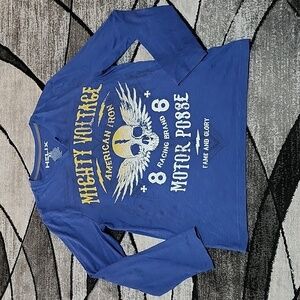 HELIX AMERICAN IRON RACING BRAND MOTOR POSSE V-NECK GRAPHIC LONG-SLEEVED T-SHIRT